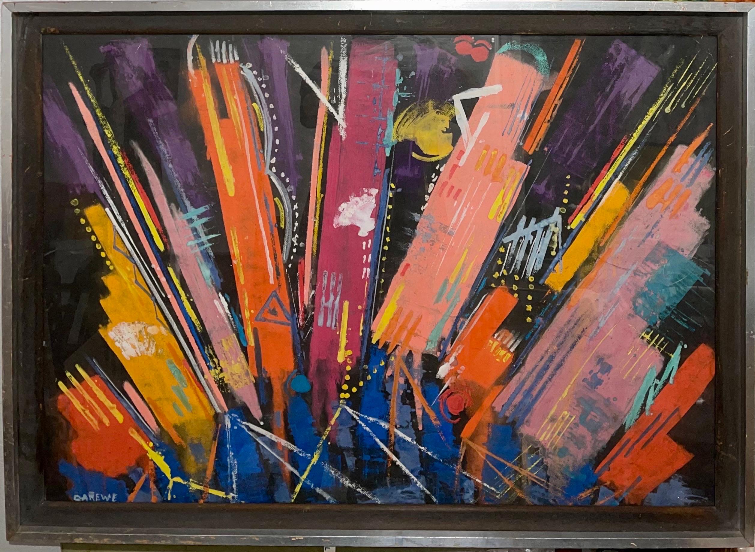 Großes farbenfrohes pastellfarbenes modernistisches abstraktes expressionistisches Gemälde Sylvia Carewe  im Angebot 2