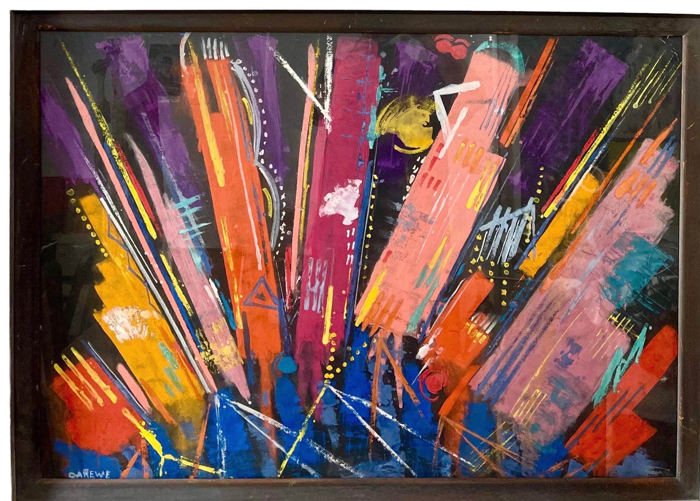 Grande peinture expressionniste abstraite moderniste colorée et pastel de Sylvia Carewe 