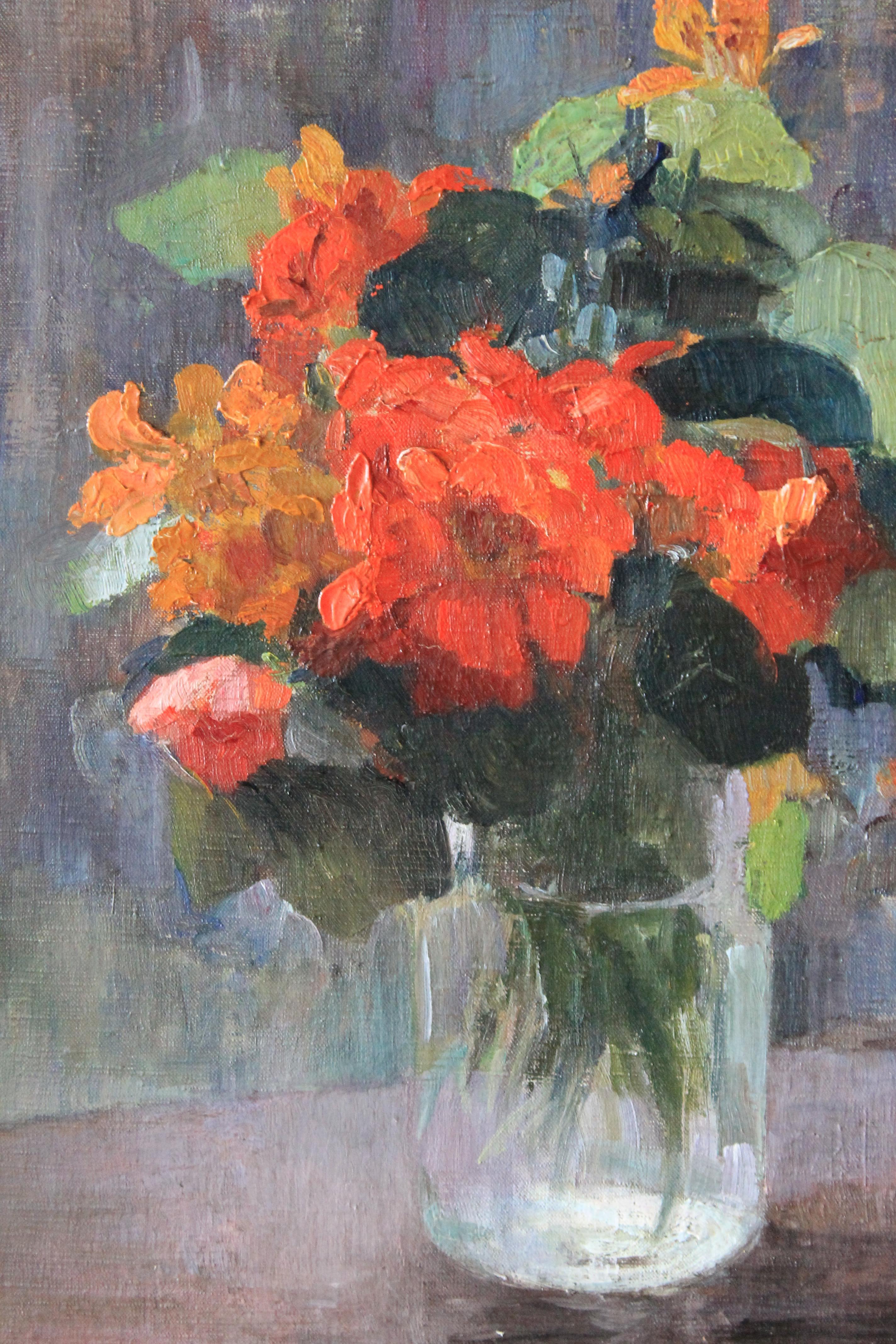Floral oil painting, floral still life, flower still life, vintage floral vase - Painting by sylvia gardette