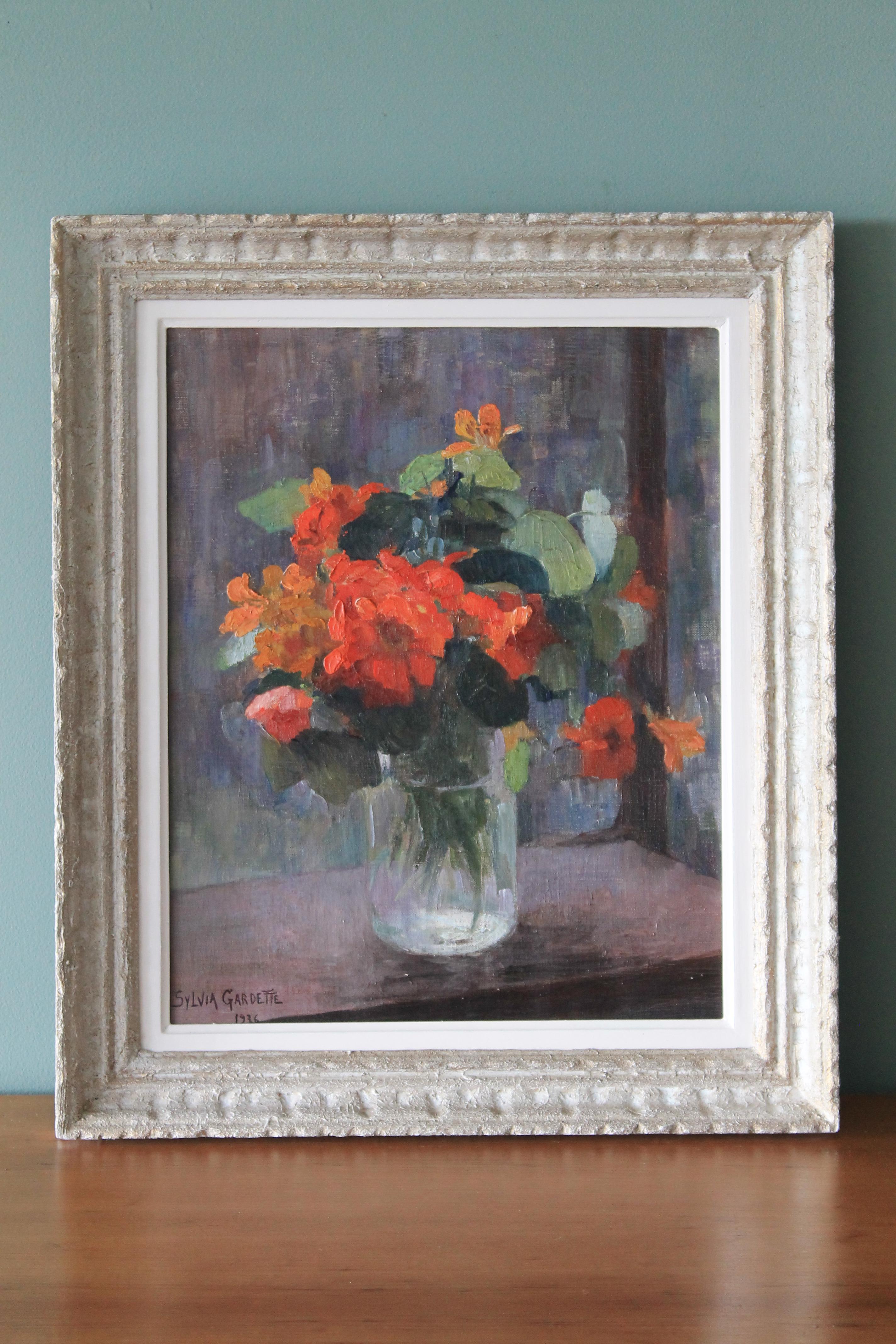 Floral oil painting, floral still life, flower still life, vintage floral vase - Impressionist Painting by sylvia gardette