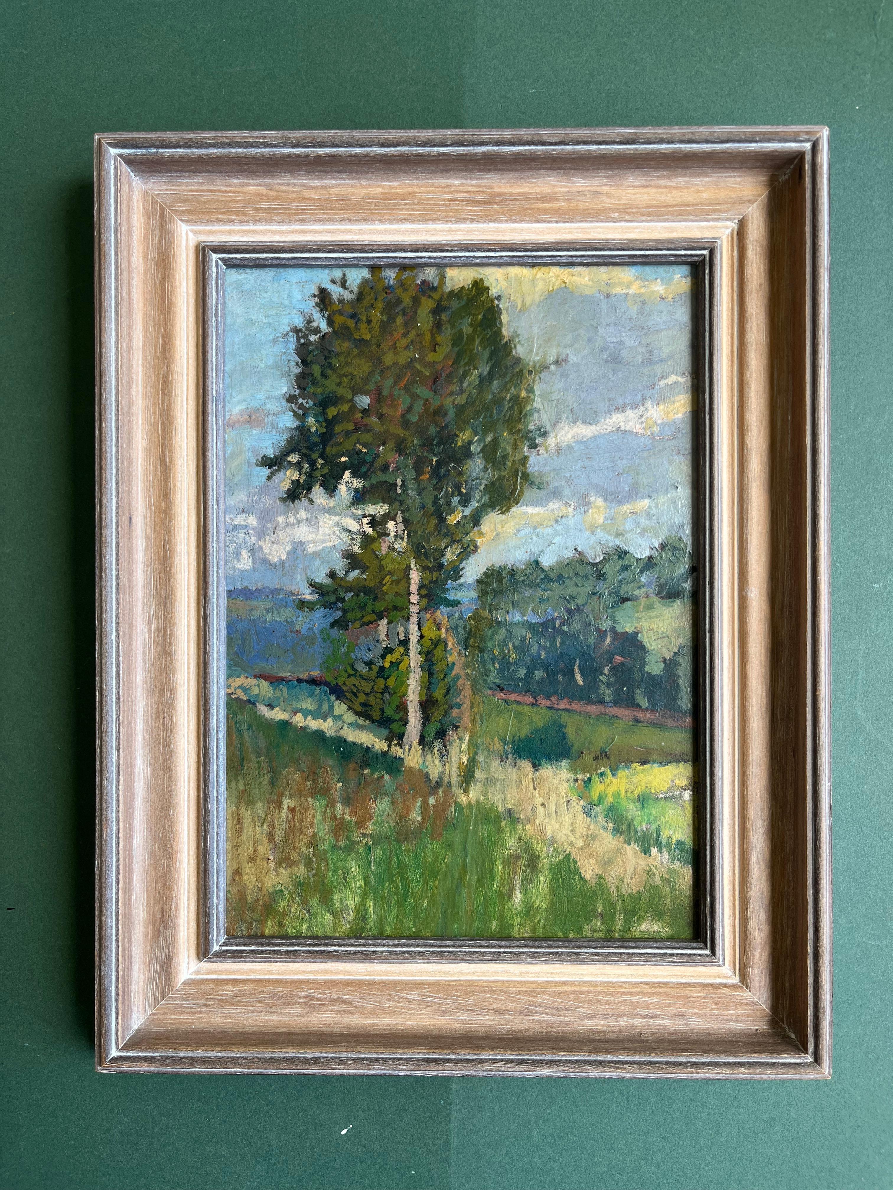 Impressionniste britannique, élève de Sickert, artiste féminine, peinture à l'huile - Gris Landscape Painting par Sylvia Gosse