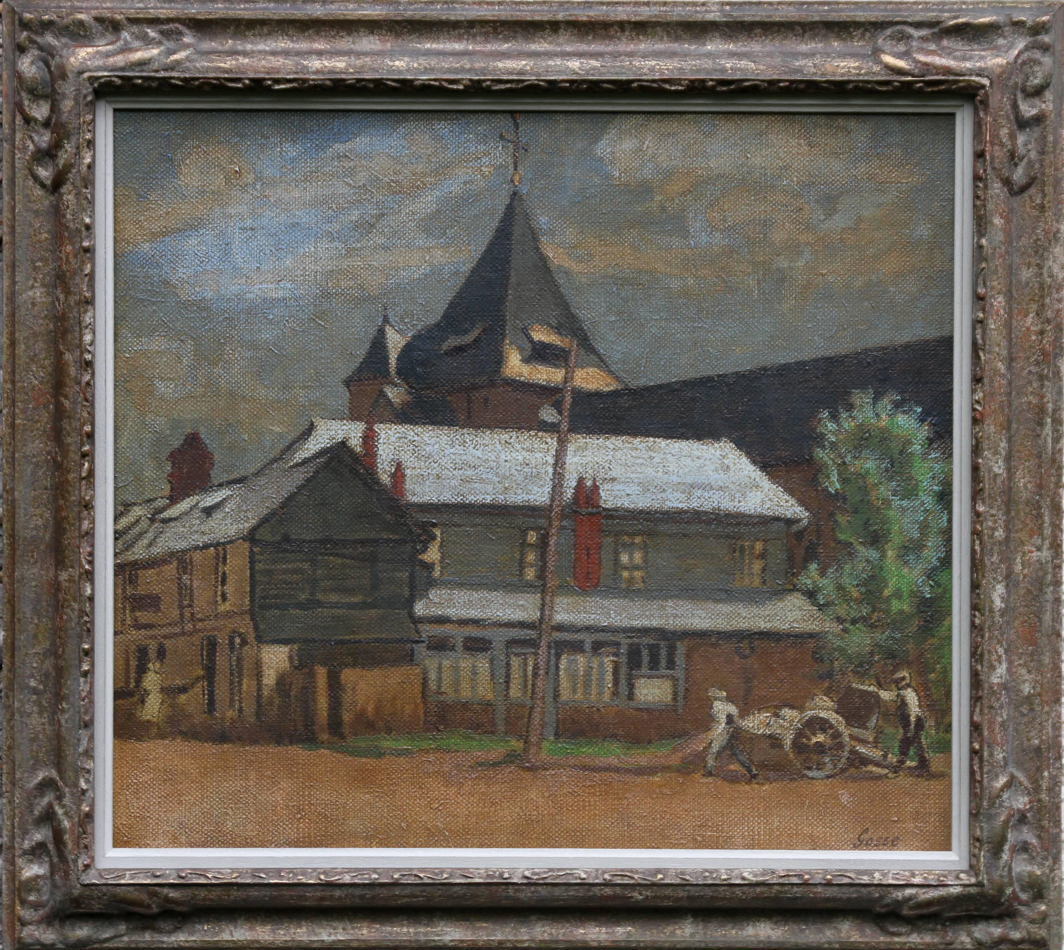 Landscape Painting de Sylvia Gosse - Envermeu Francia - arte británico pintura al óleo pueblo de Normandía artista femenina