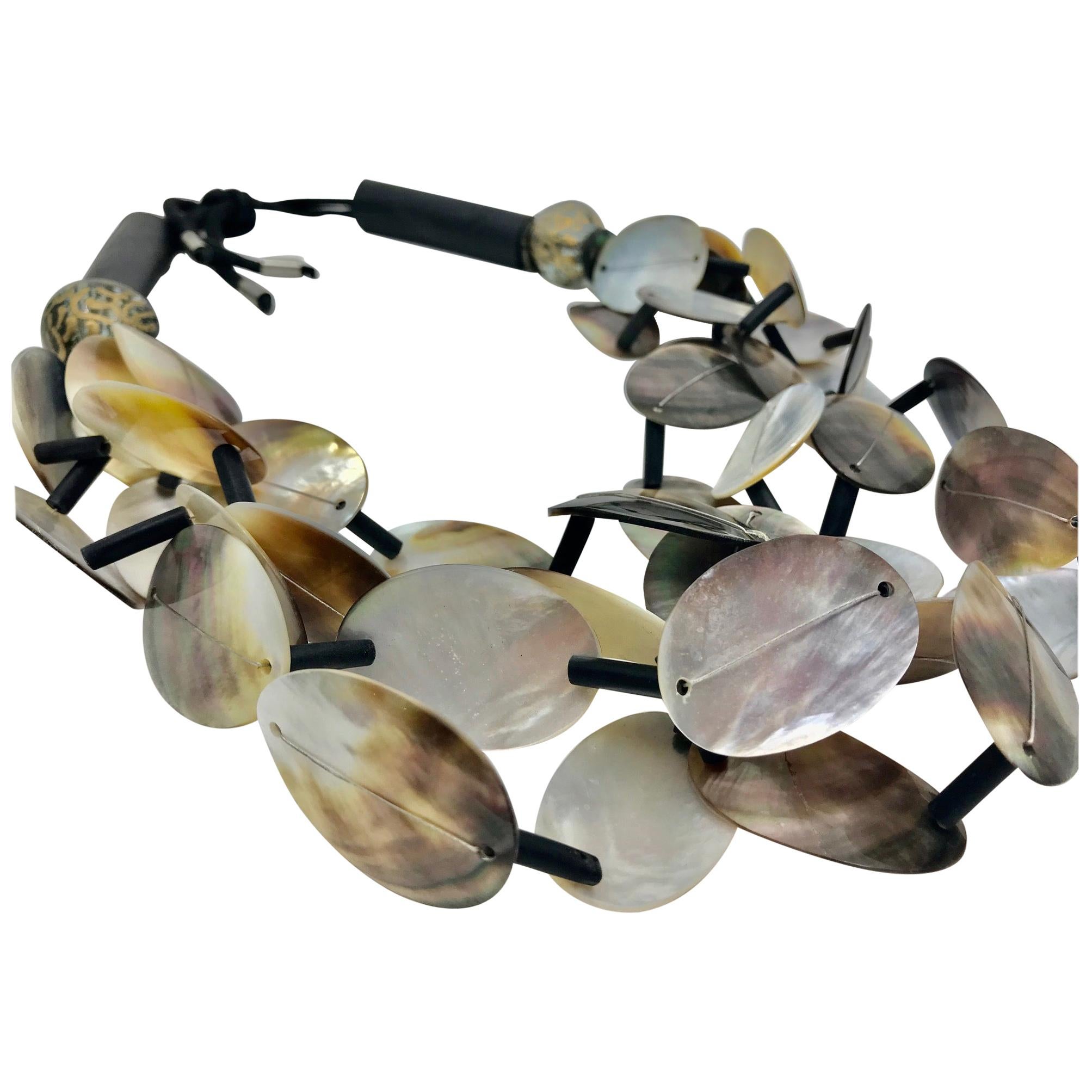 Sylvia Gottwald , Black Mother of Pearl MultI strand Statement necklace  For Sale