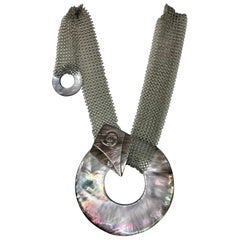 SYLVIA GOTTWALD, Black Mother of Pearl , Necklace /Belt on Stainless Steel Mesh.