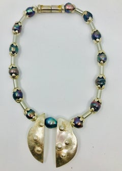 SYLVIA GOTTWALD, Black pearls with Silver spacers, Chocker Necklace