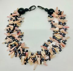 Sylvia Gottwald, Black small Pearls / Peruvian Opal , Statement 3 strand Necklace