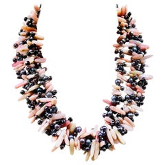 Sylvia Gottwald, Black small Pearls / Peruvian Opal , Statement 3 strand Necklace