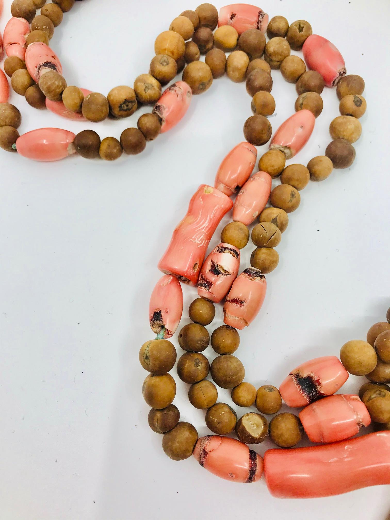Bead Sylvia Gottwald, Coral, salmon color and wooden beads multi strand , Necklace. For Sale