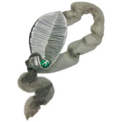 Sylvia Gottwald, Emerald Pendant on Stainless Steel mesh.