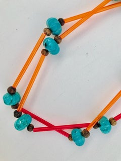 Sylvia Gottwald, extra long necklace :turquoise beads , acrylic spacers, earrings