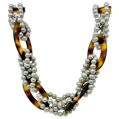 SYLVIA GOTTWALD, Grey Pearl and Tortoise like Resin Necklace.