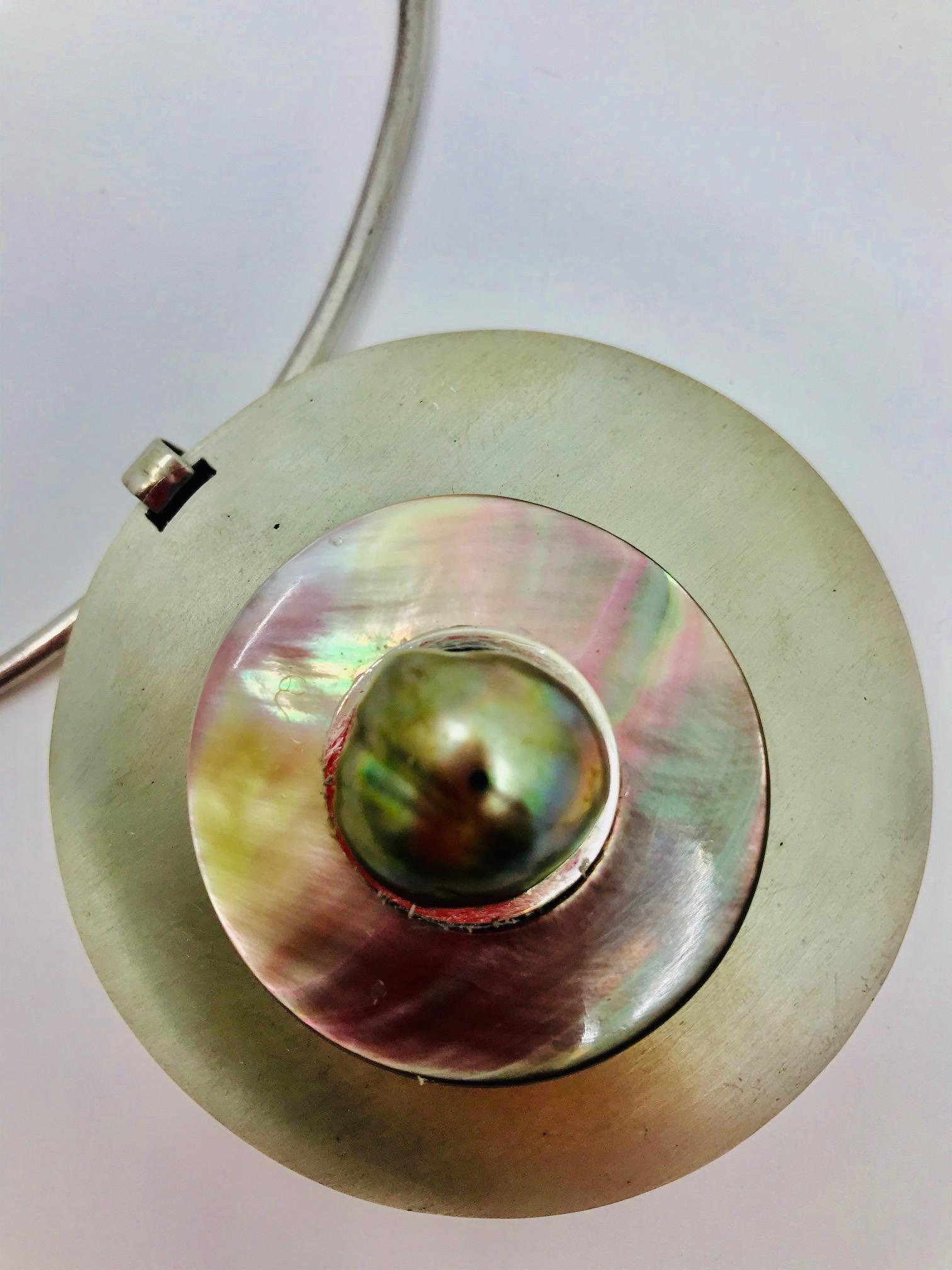 SYLVIA GOTTWALD, Large Pearl on a Silver Pendant and Silver Chocker In New Condition For Sale In Washington DC, DC