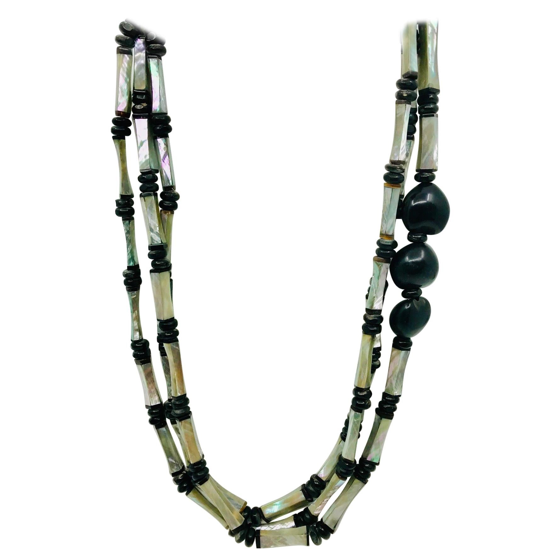 Sylvia Gottwald, Long 3 strand  Necklace with  Art Deco, Abalone beads For Sale