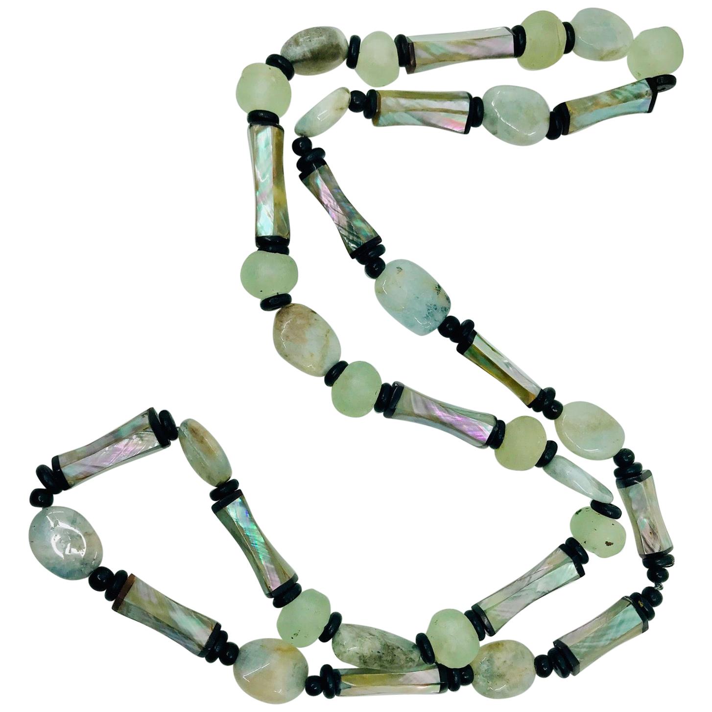Sylvia Gottwald, Long Haliotis /Abalone and Glass beads Statement Necklace For Sale