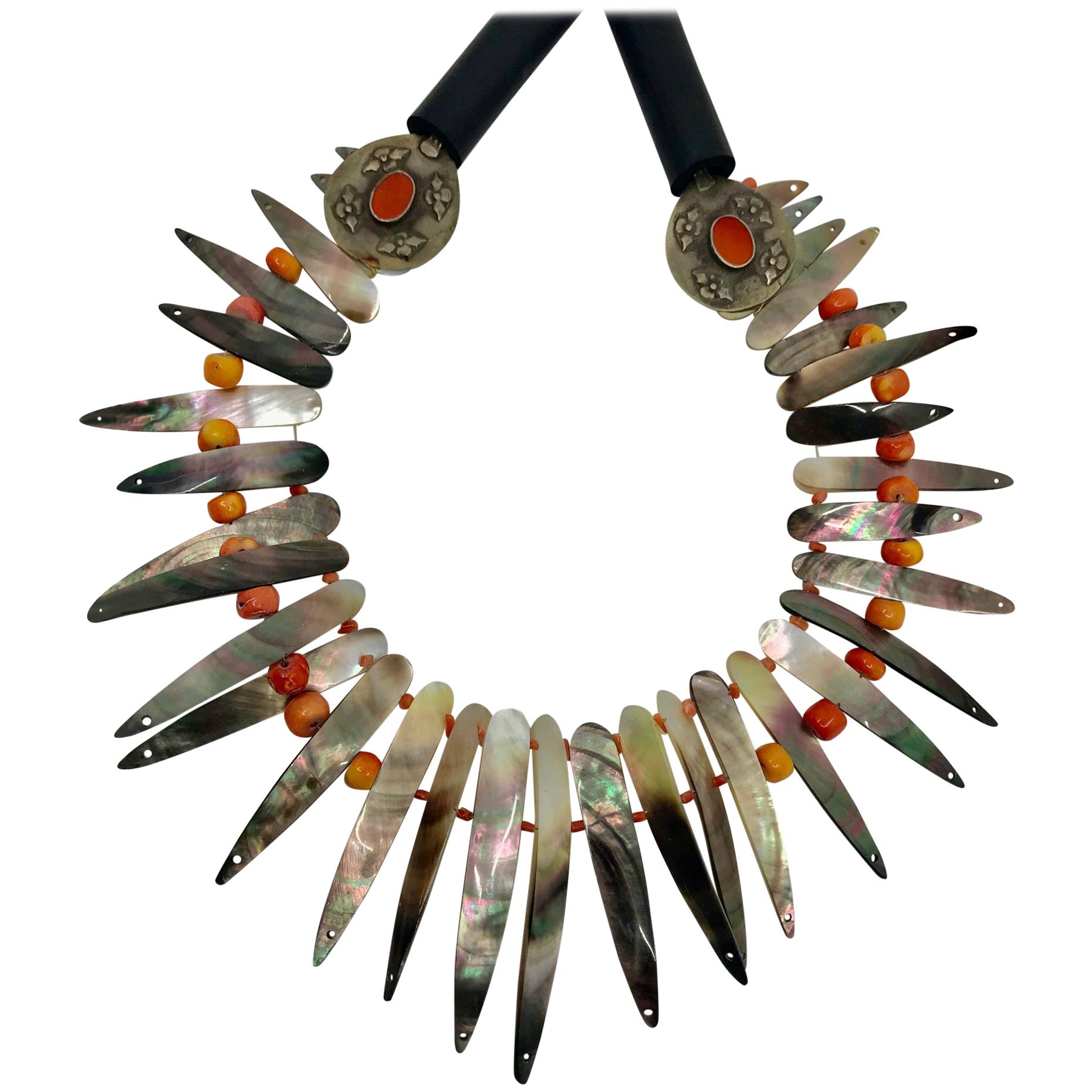 Sylvia Gottwald, Mother of Pearl, black iridescent, Statement Necklace For Sale