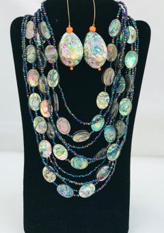Sylvia Gottwald, Multi strand, Haliotis/Abalone beads Statement Necklace&Earring