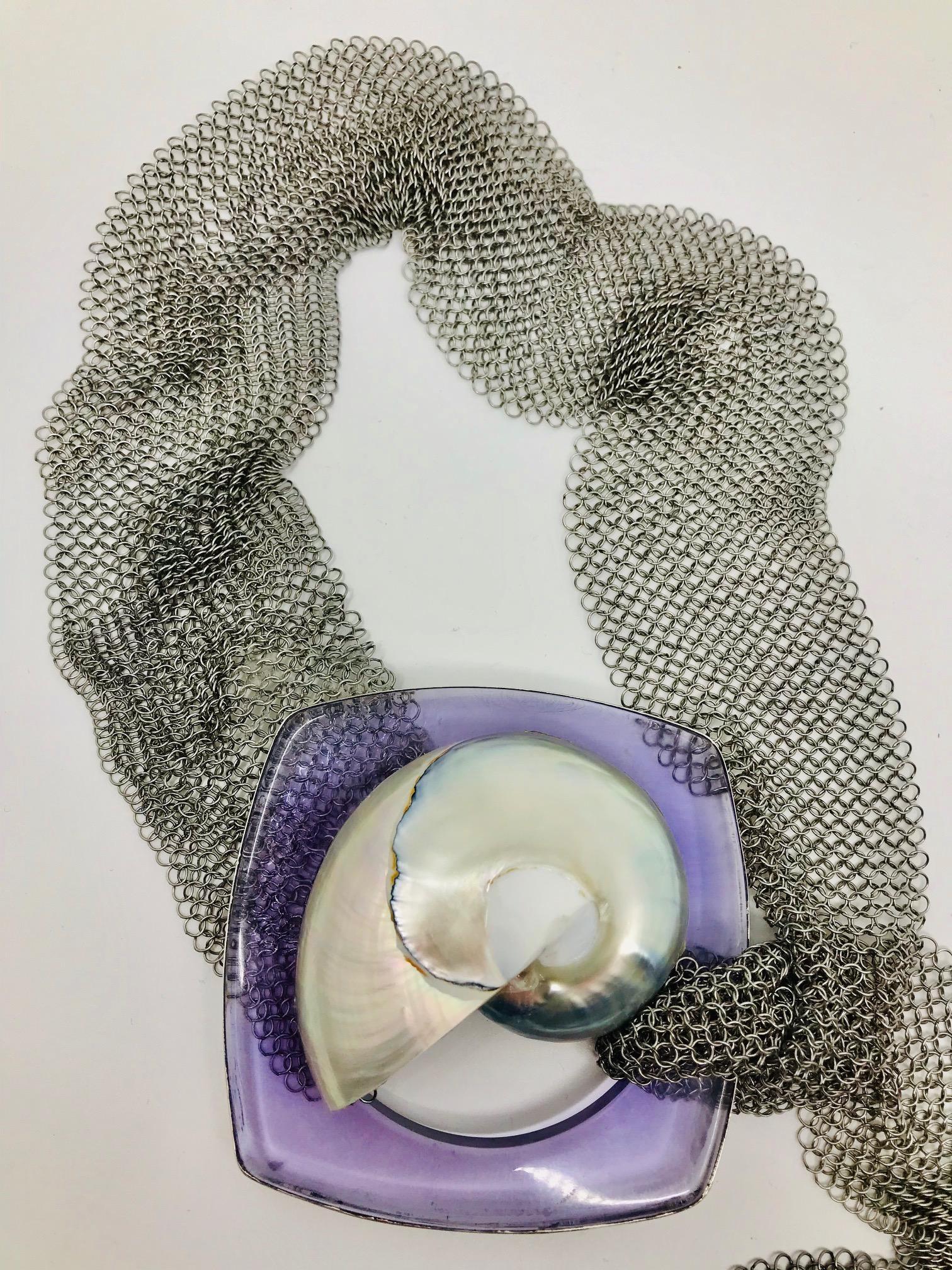 SYLVIA Gottwald,  Nautilus Pendant on Stainless Steel mesh , Necklace/Belt In New Condition For Sale In Washington DC, DC