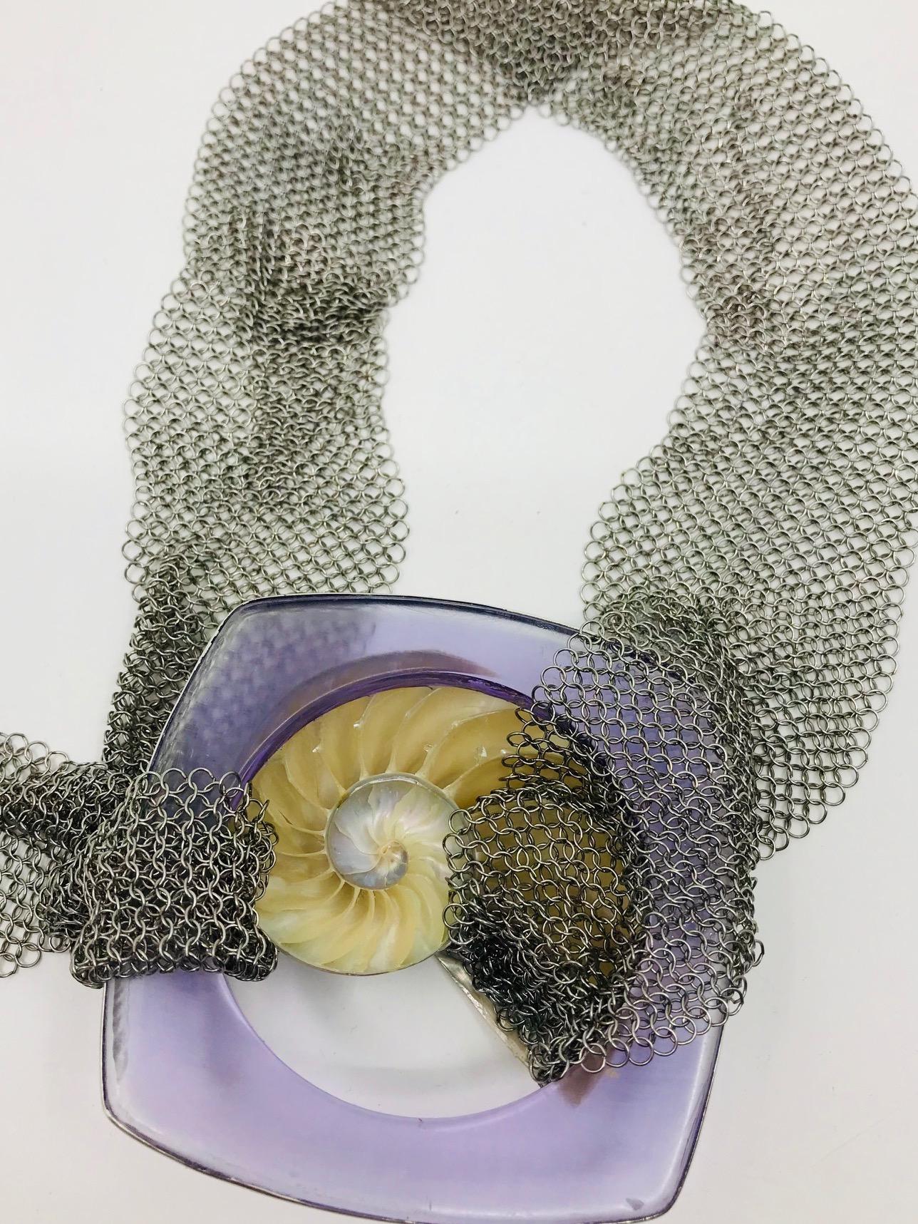 Women's SYLVIA Gottwald,  Nautilus Pendant on Stainless Steel mesh , Necklace/Belt For Sale
