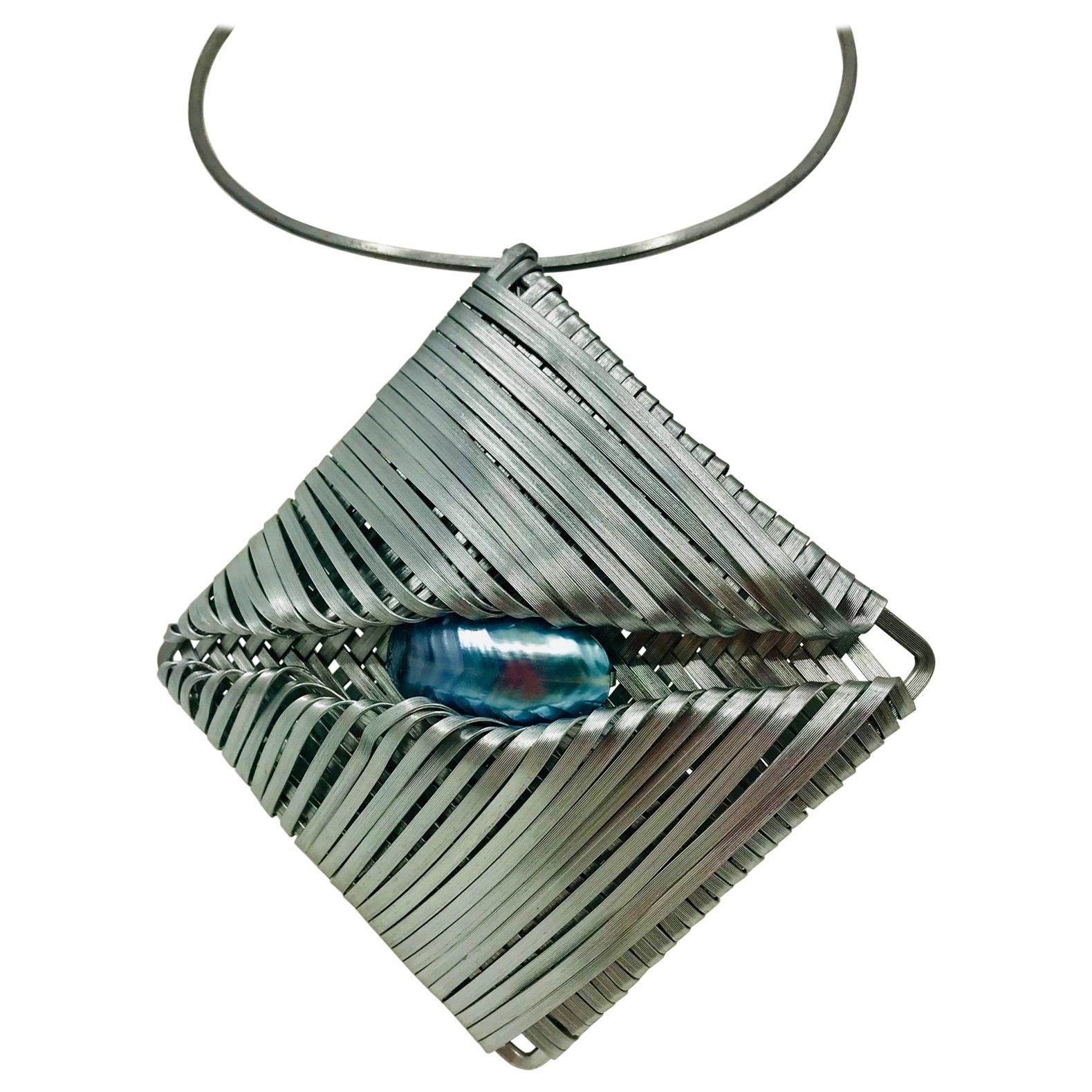 Sylvia Gottwald, Osmena , Nautilus Pearl, Pendant in Aluminum wire cage/ For Sale