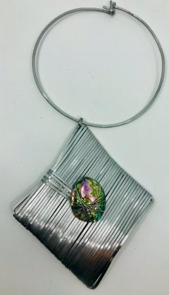 Sylvia GOTTWALD, Paua , eco-luxe Pearl Pendant , on choker Necklace.