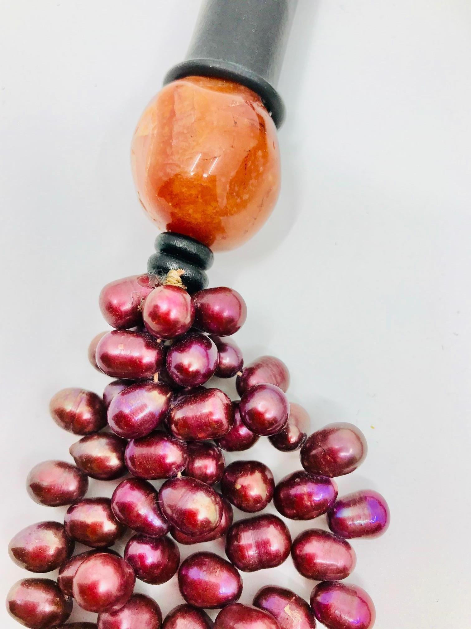 Contemporary Sylvia Gottwald, Pearls, 4 strand , burgundy color with Carnelian beads Necklace For Sale