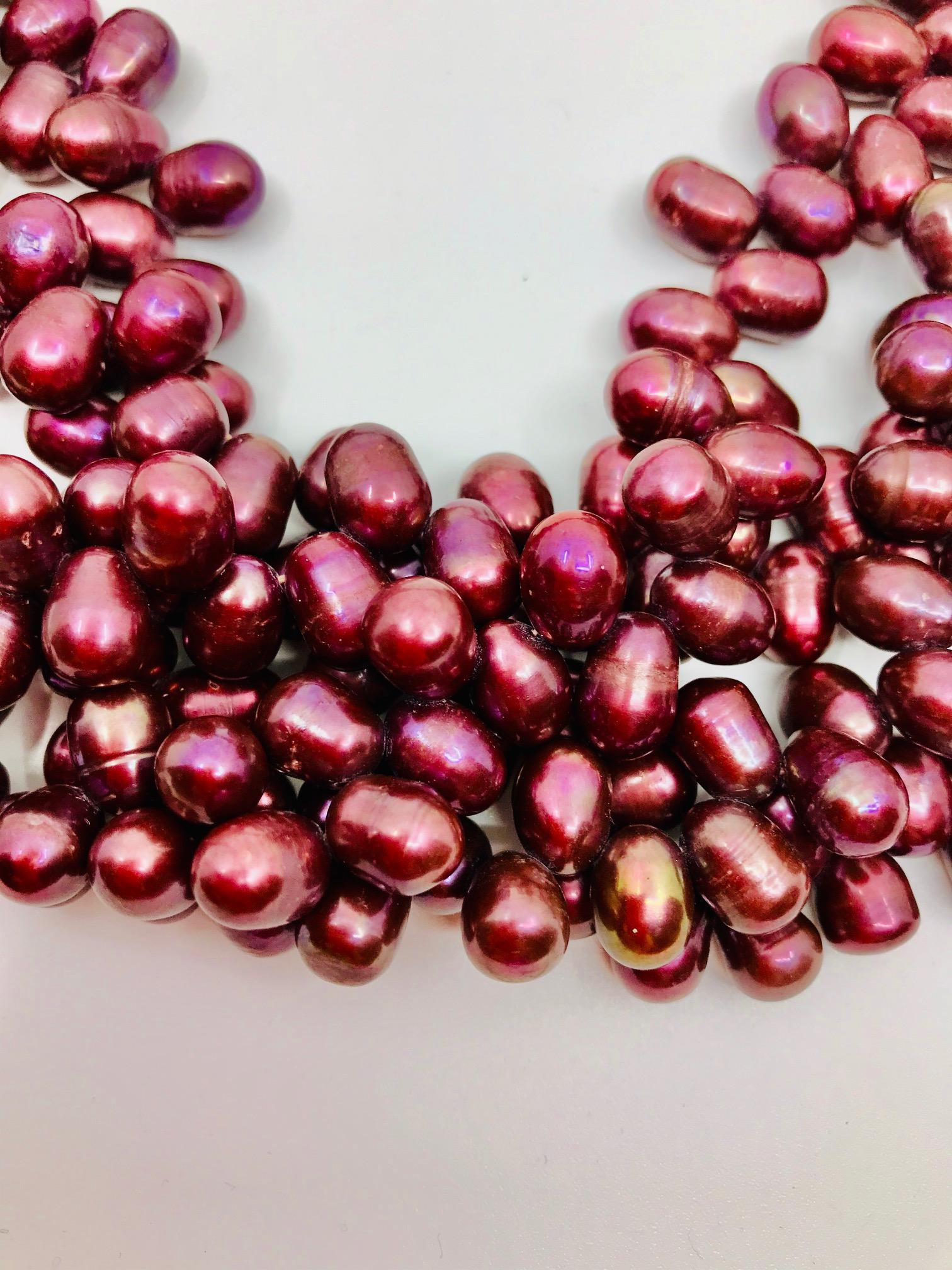 Bead Sylvia Gottwald, Pearls, 4 strand , burgundy color with Carnelian beads Necklace For Sale