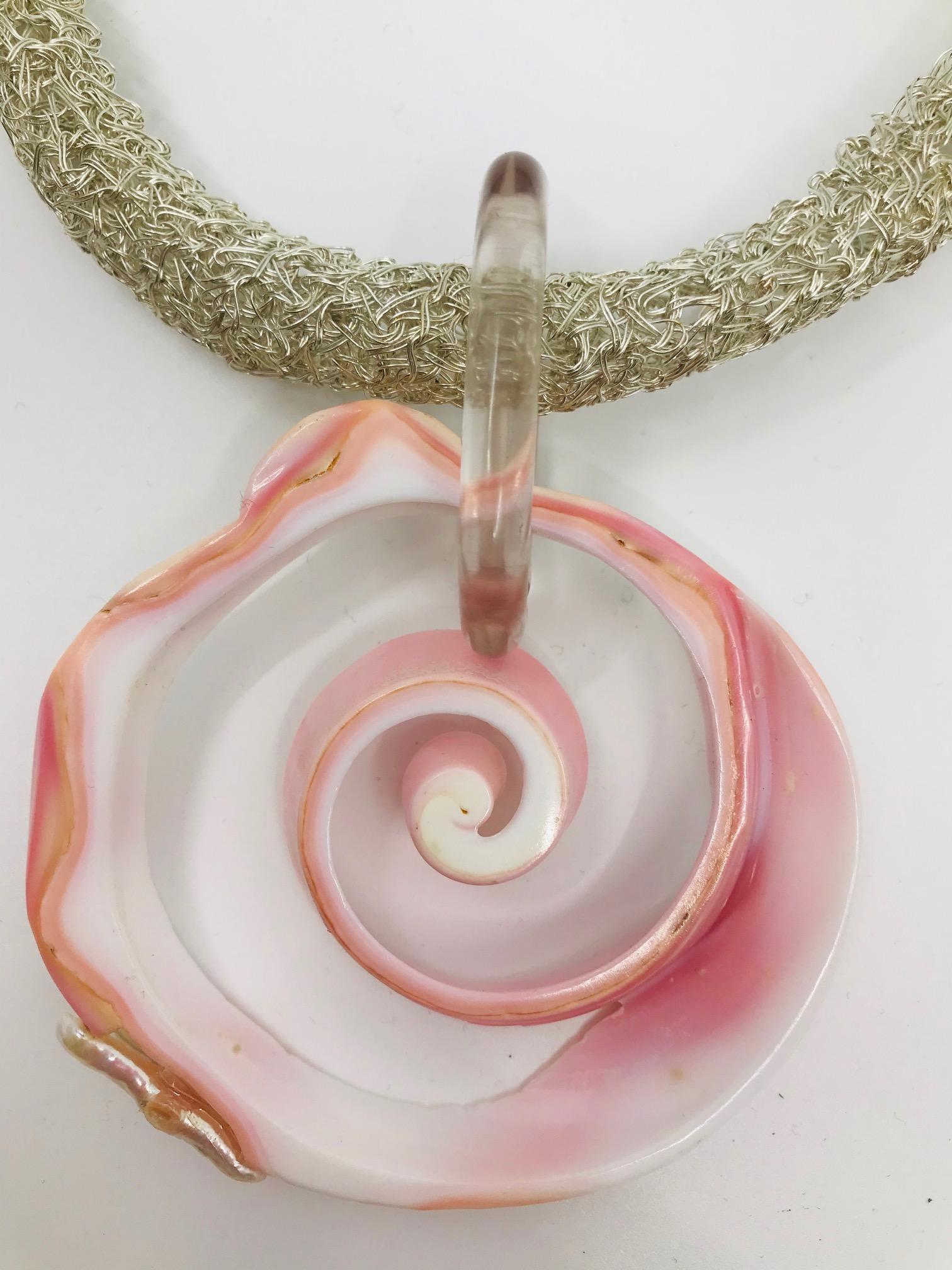 Contemporary Sylvia Gottwald, Pink Conch Pendant on Silver Chocker Necklace. For Sale