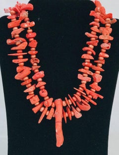 Sylvia Gottwald, Red Coral & blood orange Pearls Necklace, 2 strand with Pendant