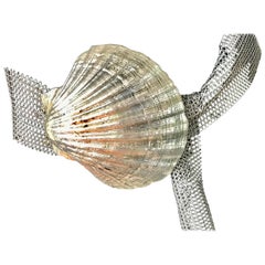 SYLVIA GOTTWALD, Silvered Shell Buckle on Stainless Chain Mail Belt  /  Necklace