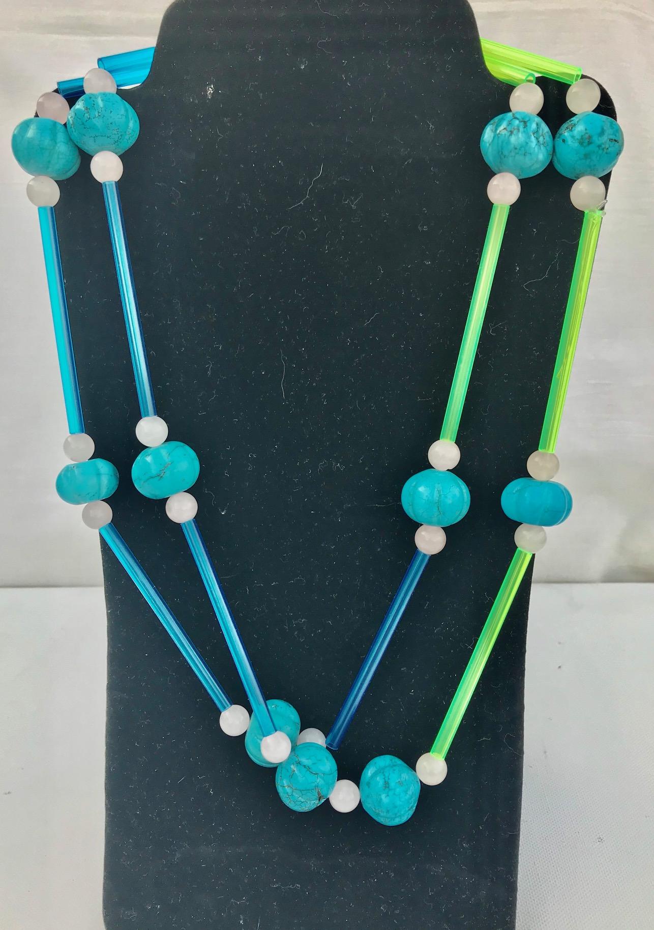 Contemporary Sylvia Gottwald, Turquoise beads , Nautilus pearls , acrylic / 2  long necklaces. For Sale