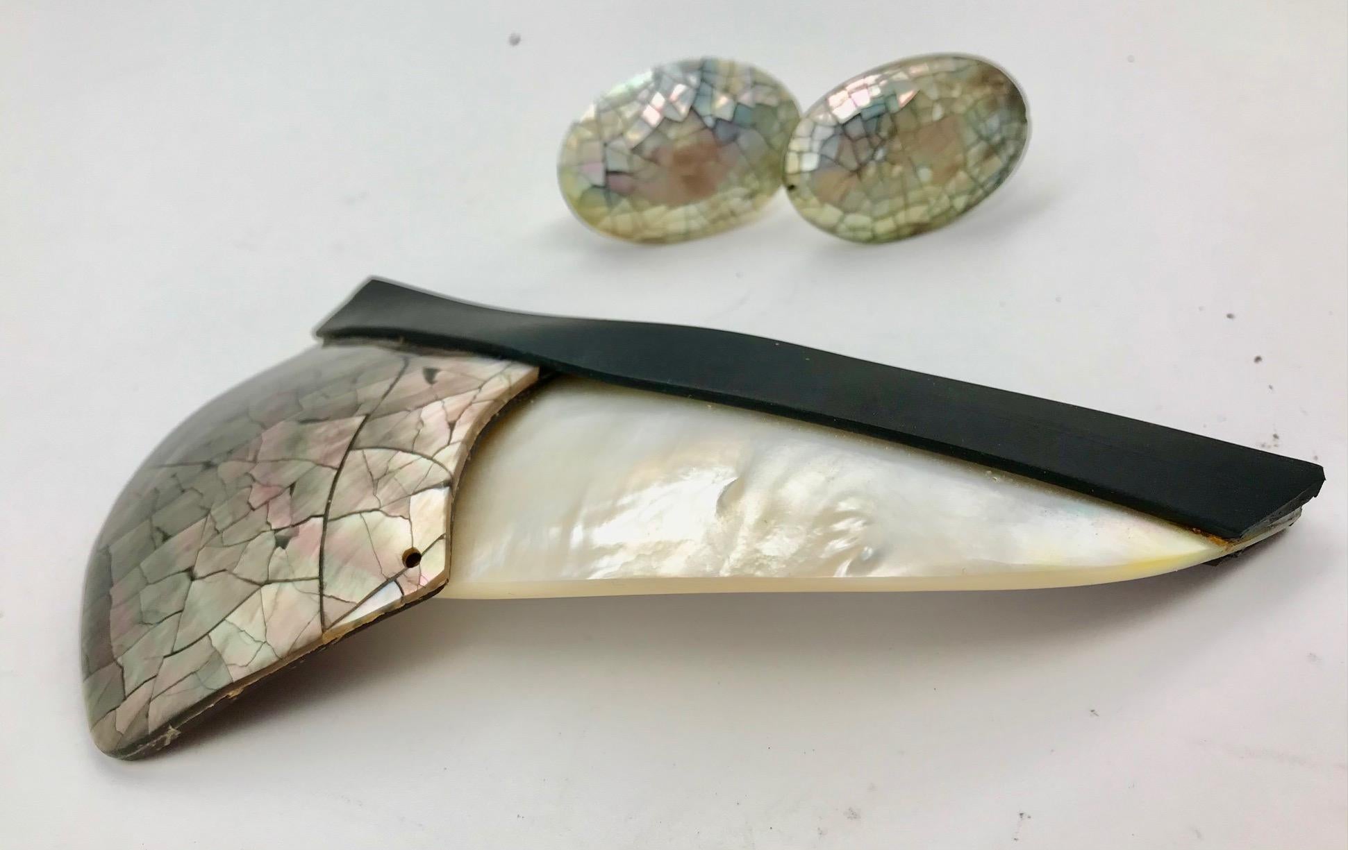 Contemporary Sylvia Gottwald, White Mother of Pearl /Abalone Brooch with matching earrings For Sale