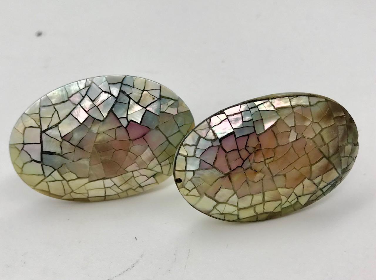 Sylvia Gottwald, White Mother of Pearl /Abalone Brooch with matching earrings For Sale 1