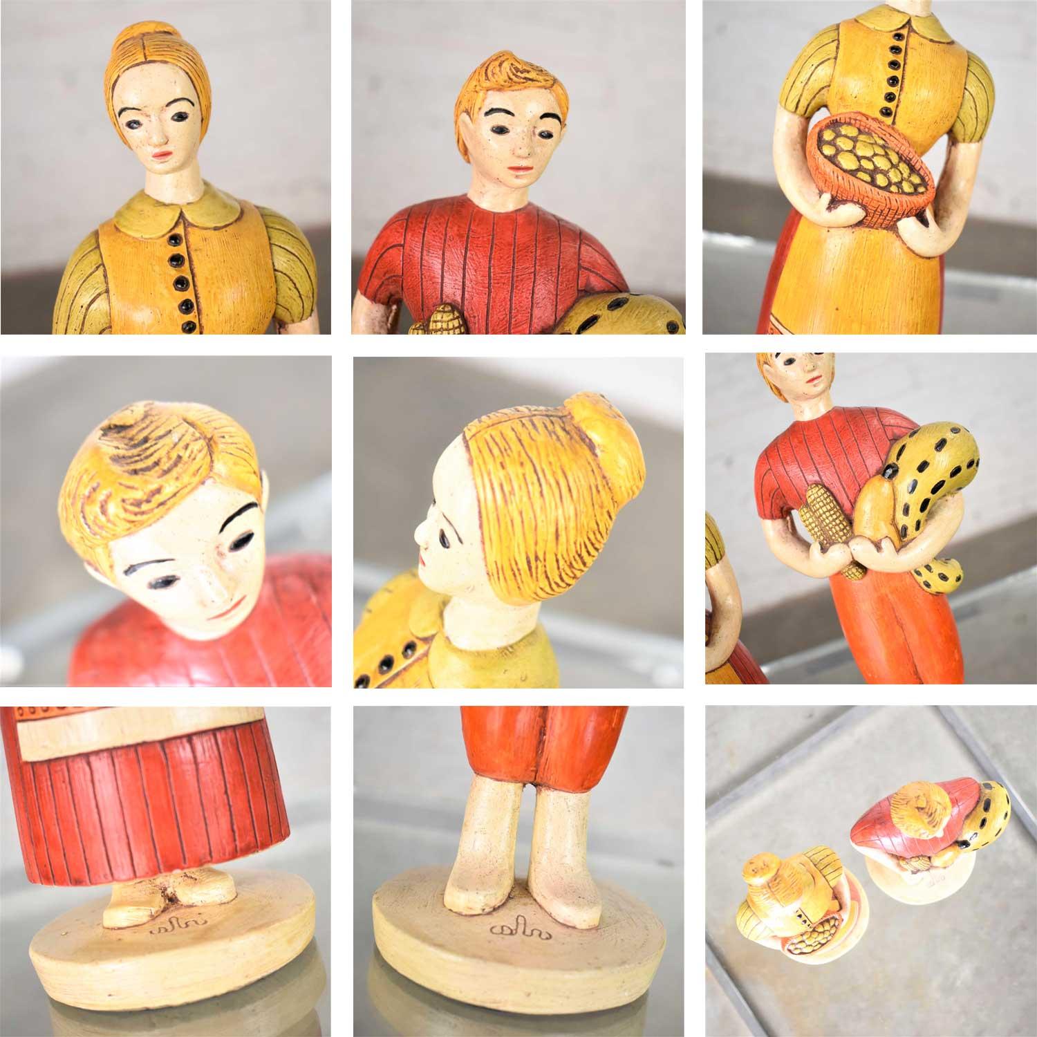 Sylvia Hood Original Vintage Harvest Couple Chalkware Figurines, circa 1960-1965 2
