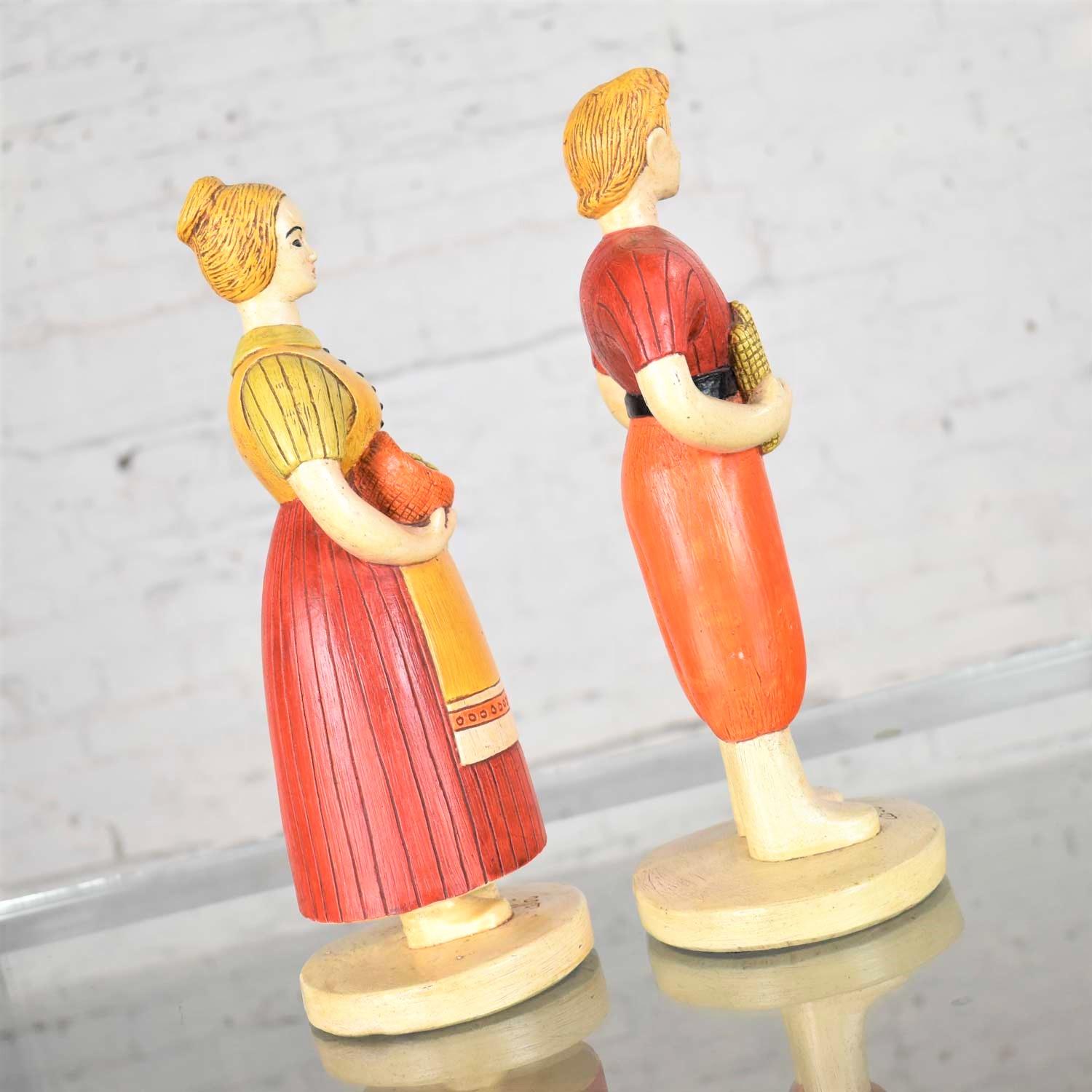 Mid-Century Modern Sylvia Hood Original Vintage Harvest Couple Chalkware Figurines, circa 1960-1965