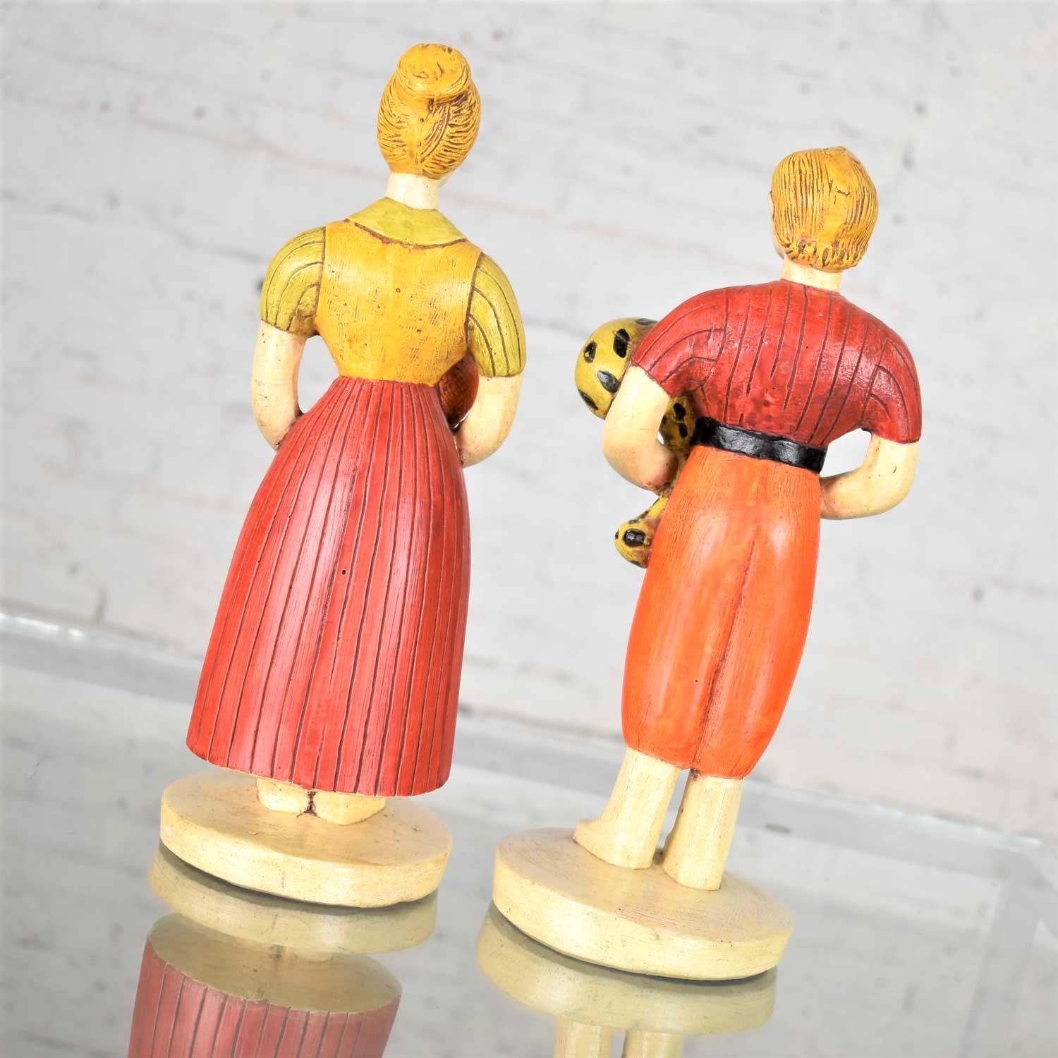 American Sylvia Hood Original Vintage Harvest Couple Chalkware Figurines, circa 1960-1965