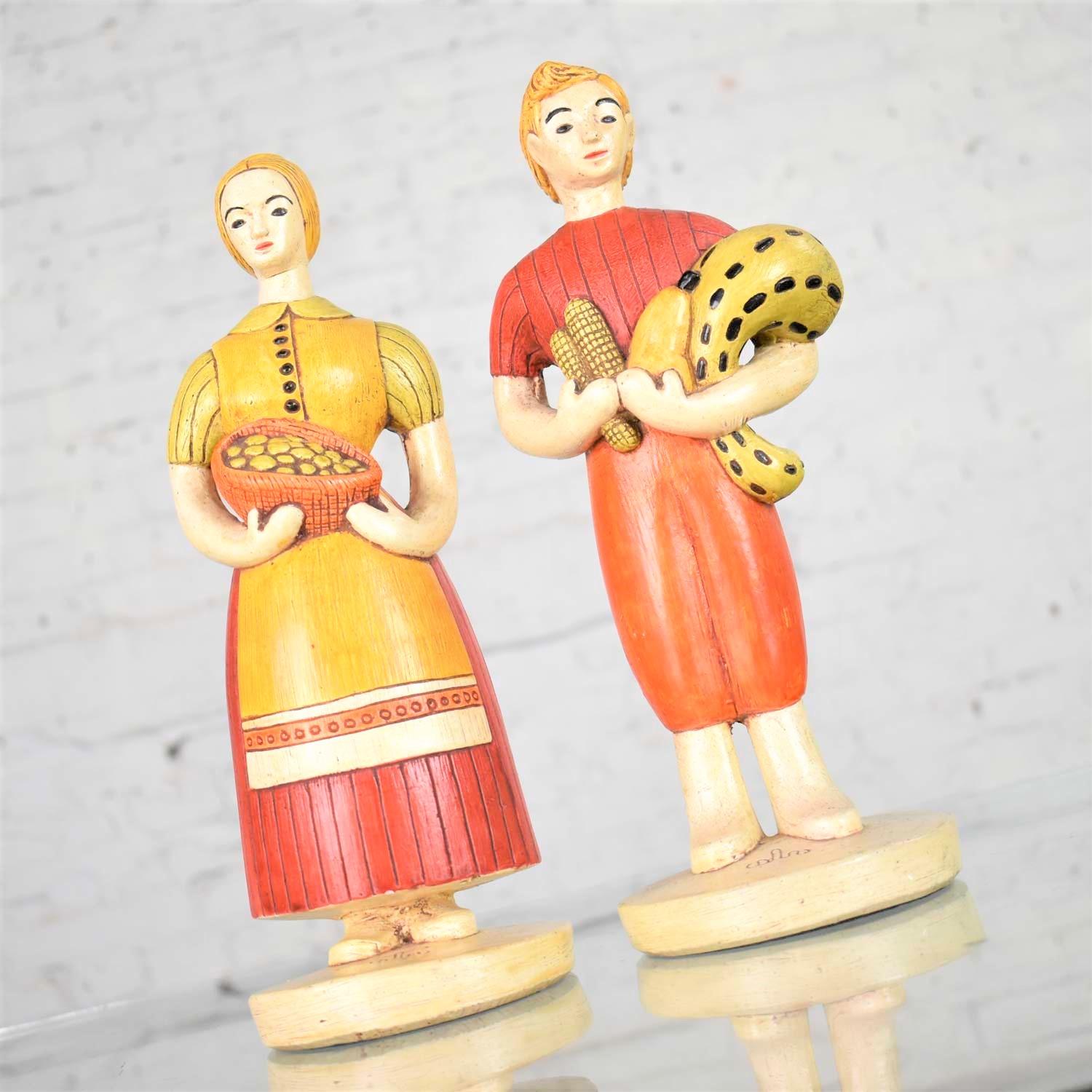 Mid-20th Century Sylvia Hood Original Vintage Harvest Couple Chalkware Figurines, circa 1960-1965