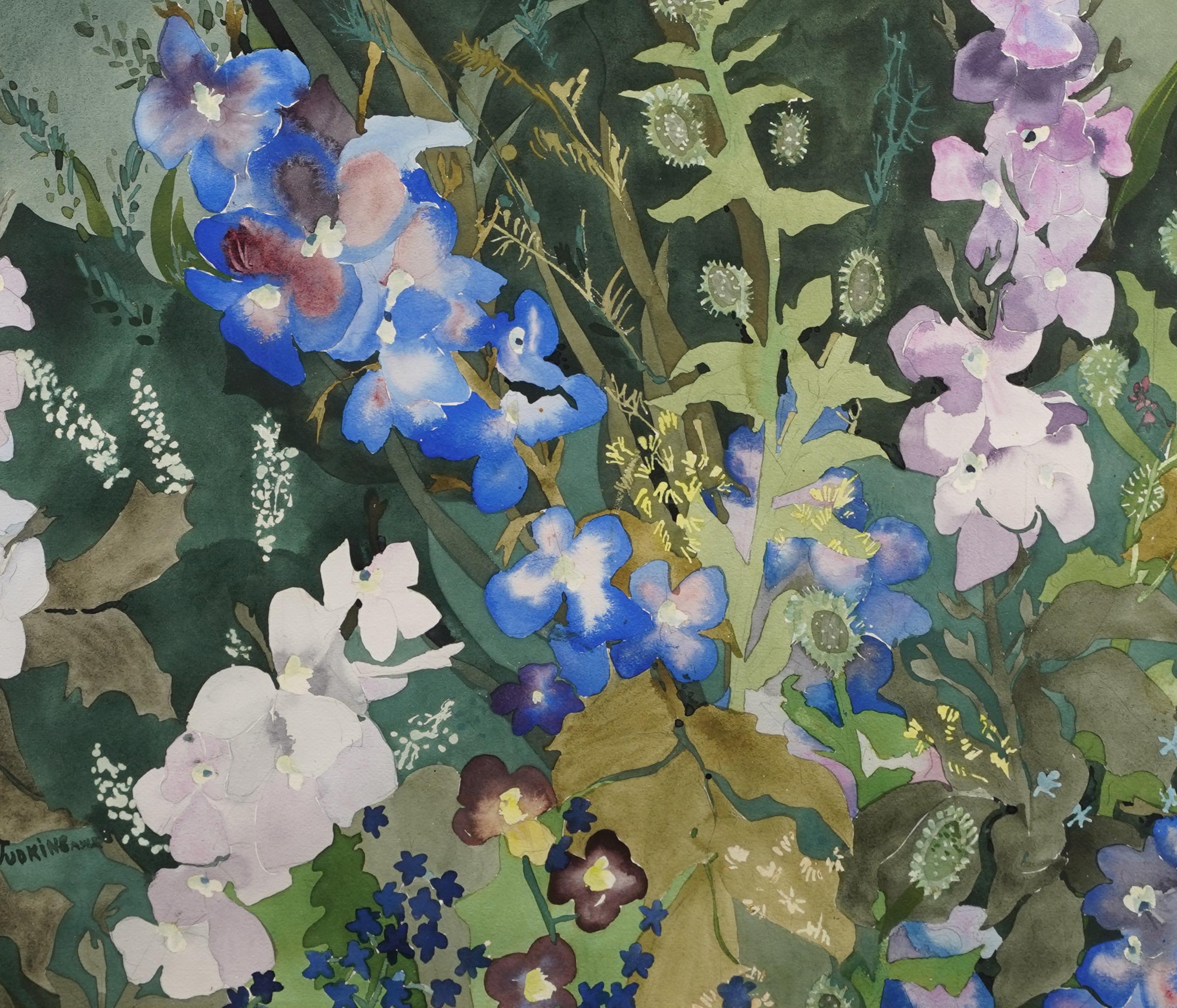 Firmato Pittura di natura morta americana femminile modernista con fiori scoppiettanti 1