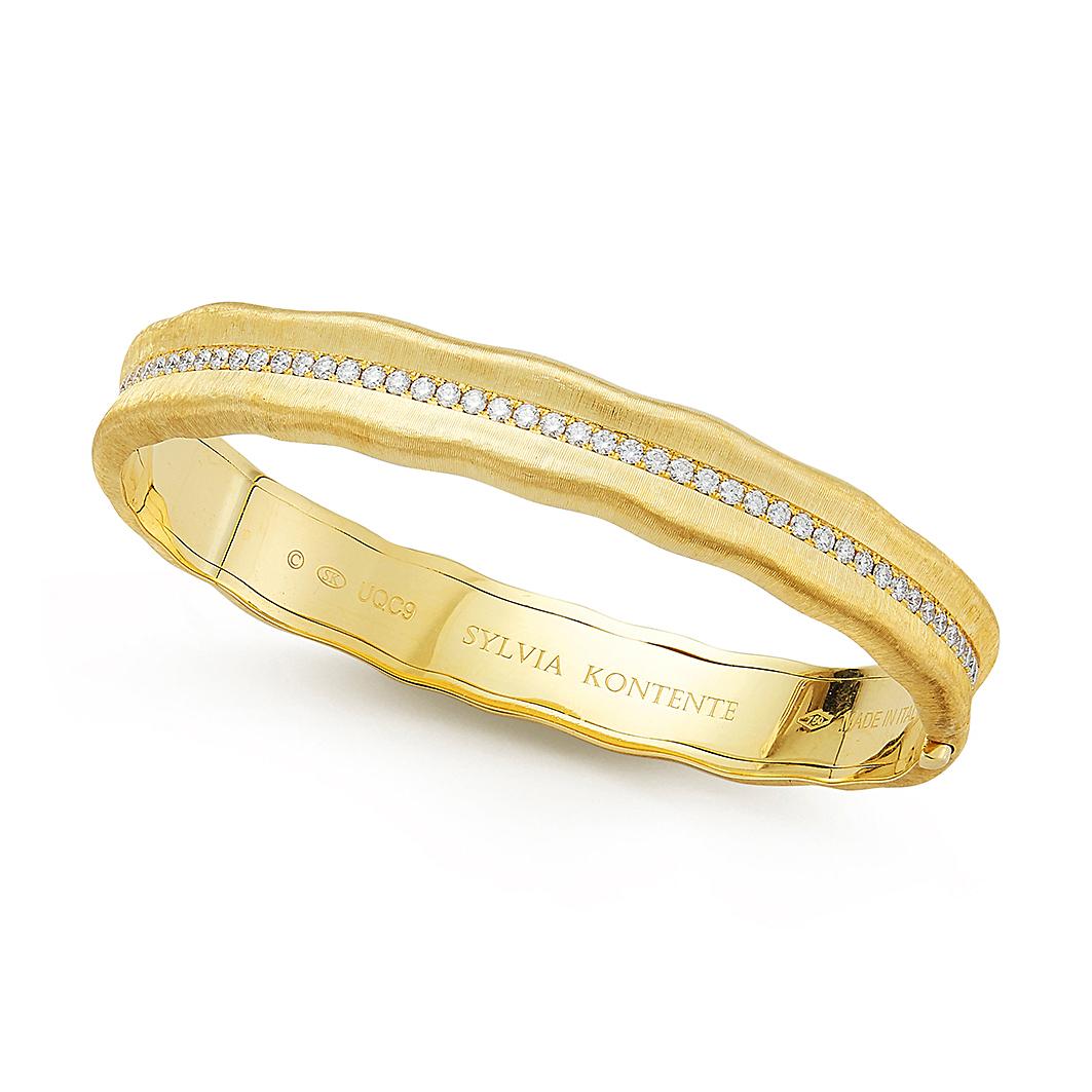 Round Cut 18K Yellow Gold Diamond Bracelet For Sale