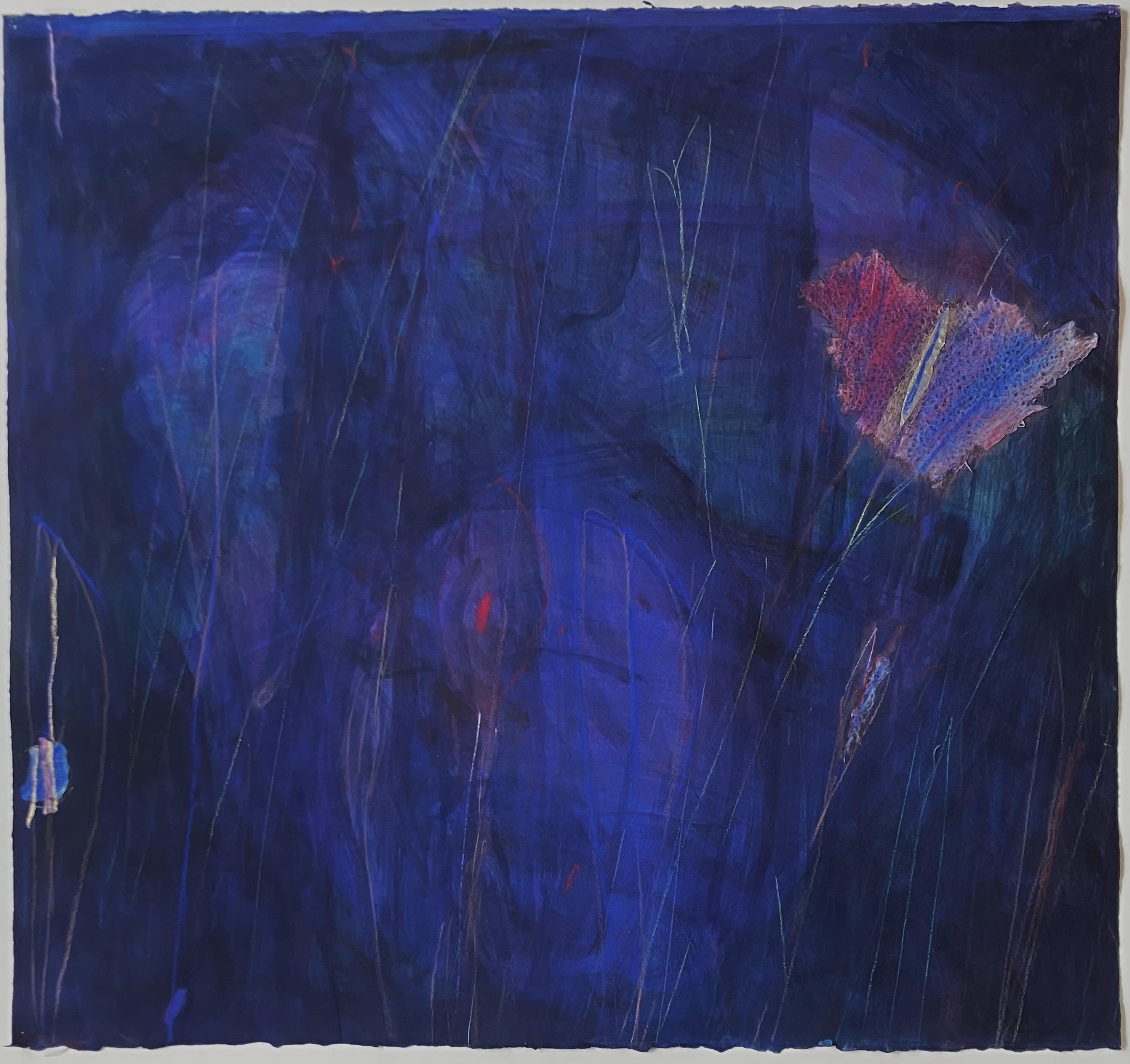 Senza titolo (Fiore blu e oro) - Mixed Media Art Espressionismo astratto di Sylvia Lark