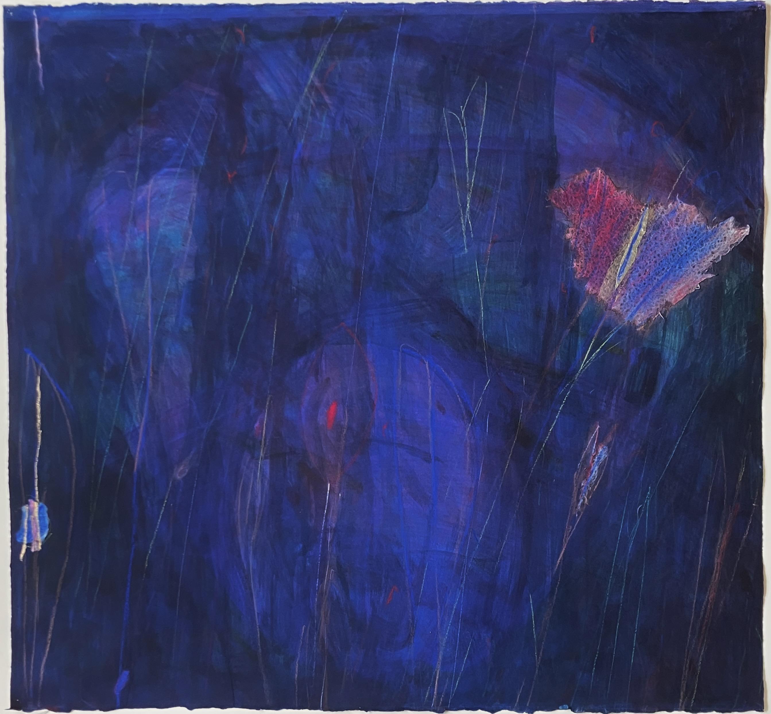Senza titolo (Fiore blu e oro) - Mixed Media Art di Sylvia Lark