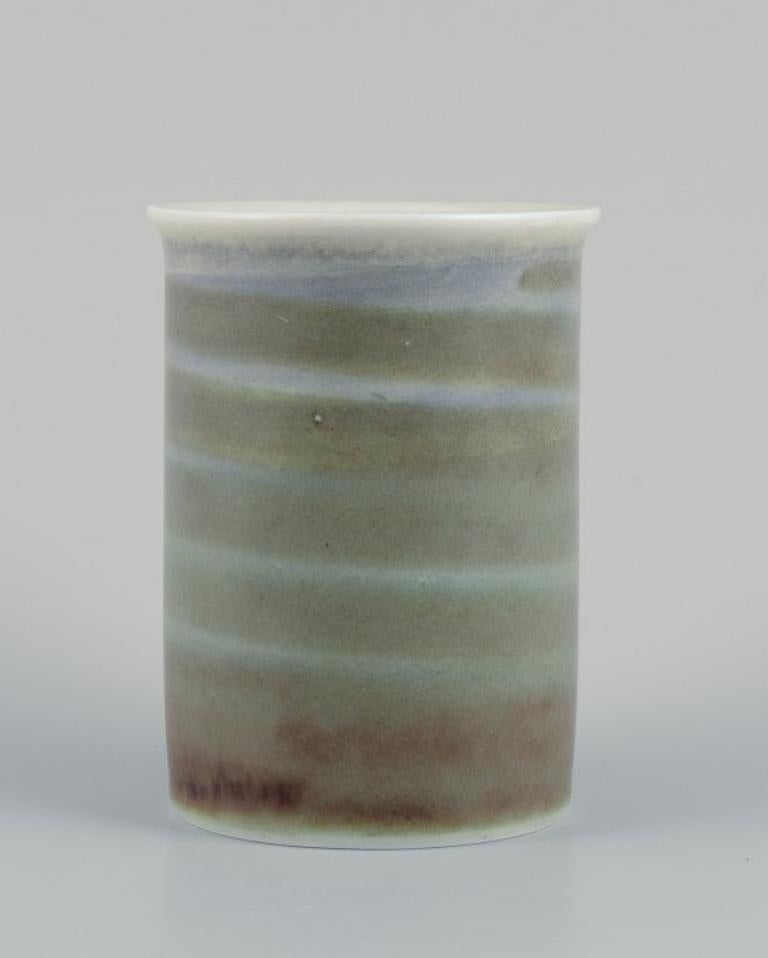 Scandinavian Modern Sylvia Leuchovius for Rörstrand. Ceramic vase in green and blue tones For Sale