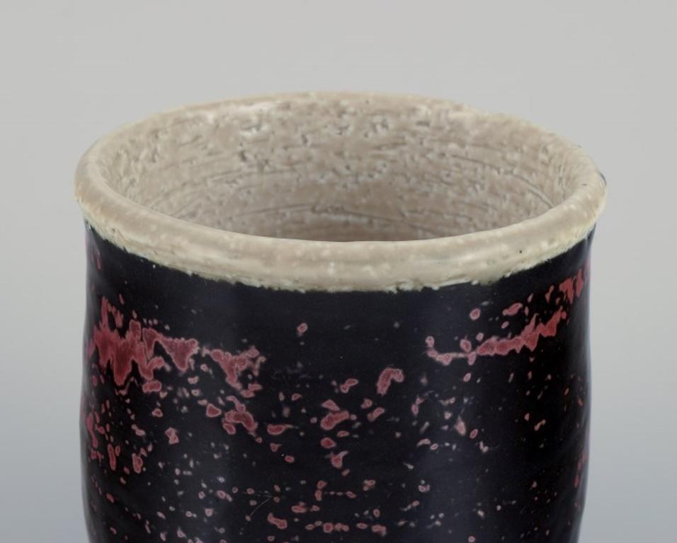 Glazed Sylvia Leuchovius for Rörstrand. Ceramic vase with dark-toned glaze. For Sale