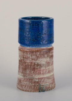 Sylvia Leuchvius for Rörstrand. Ceramic vase with glaze in blue and sandy tones.
