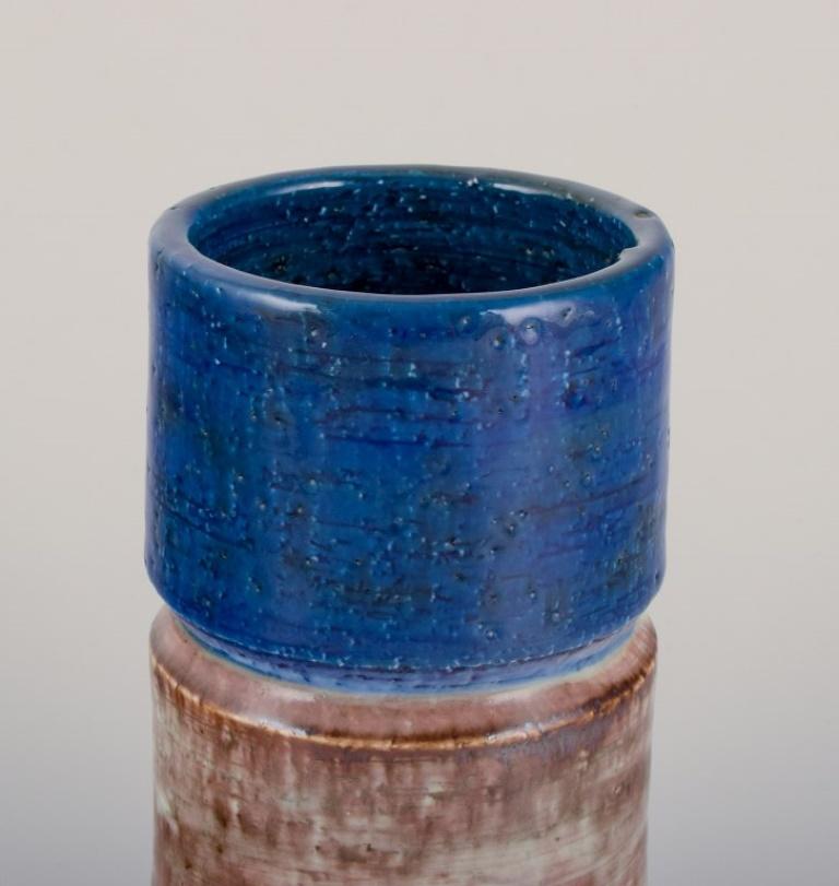 Swedish Sylvia Leuchvius for Rörstrand. Ceramic vase with glaze in blue and sandy tones. For Sale
