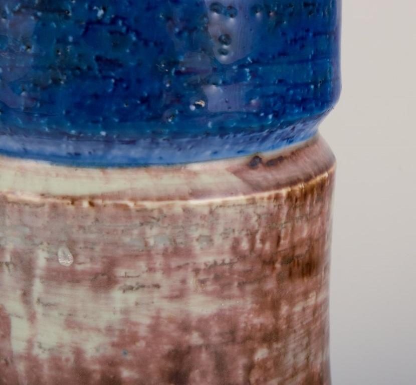 Glazed Sylvia Leuchvius for Rörstrand. Ceramic vase with glaze in blue and sandy tones. For Sale