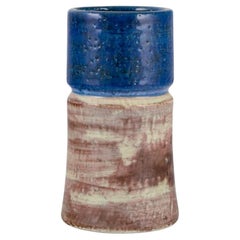 Vintage Sylvia Leuchvius for Rörstrand. Ceramic vase with glaze in blue and sandy tones.
