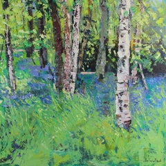 Birch Trees and Bluebells-original contemporary impressionism landscape painting