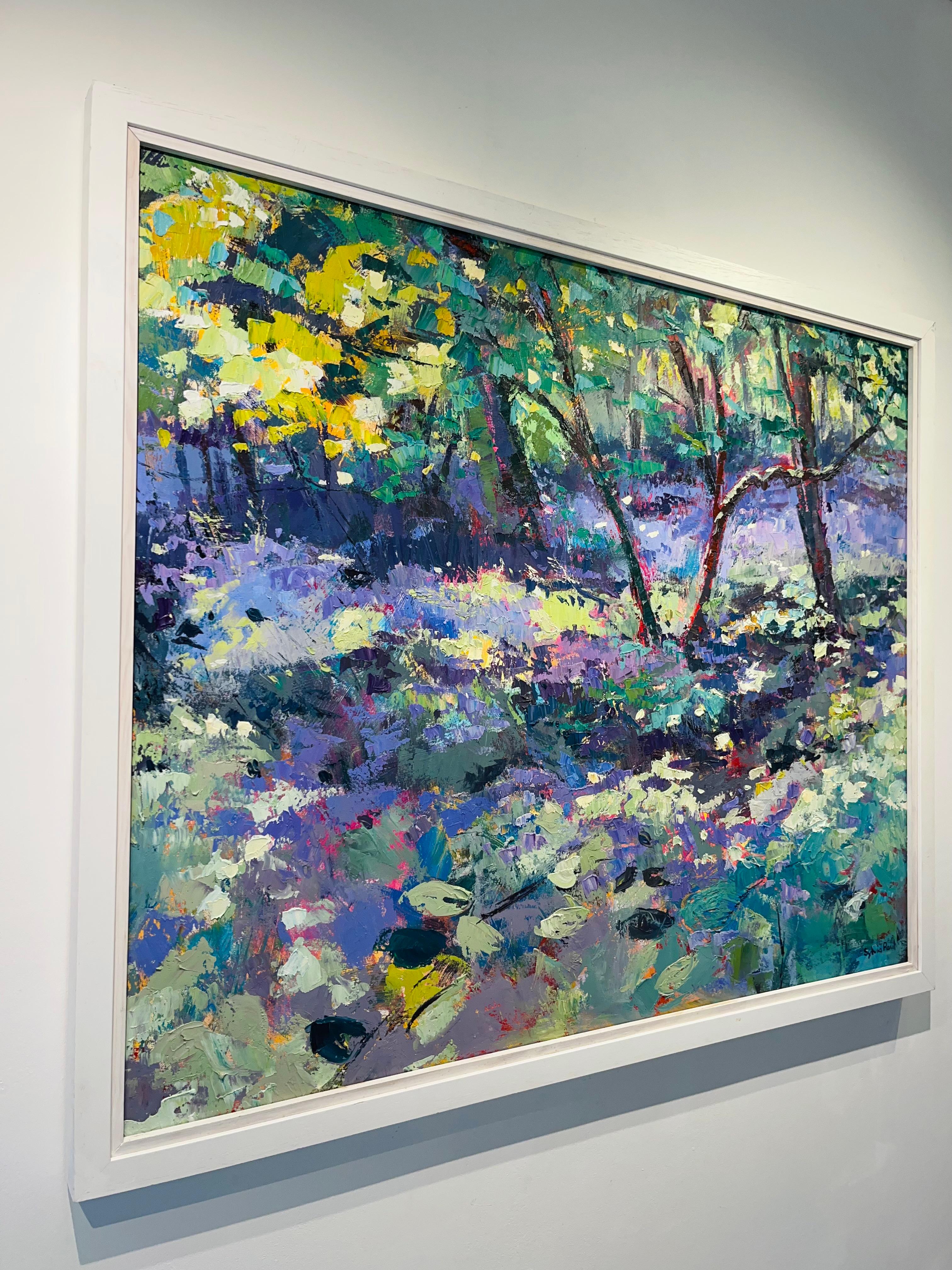 Bluebells Woodland-original abstract British landscape painting-contemporary Art - Impressionist Painting by Sylvia Paul