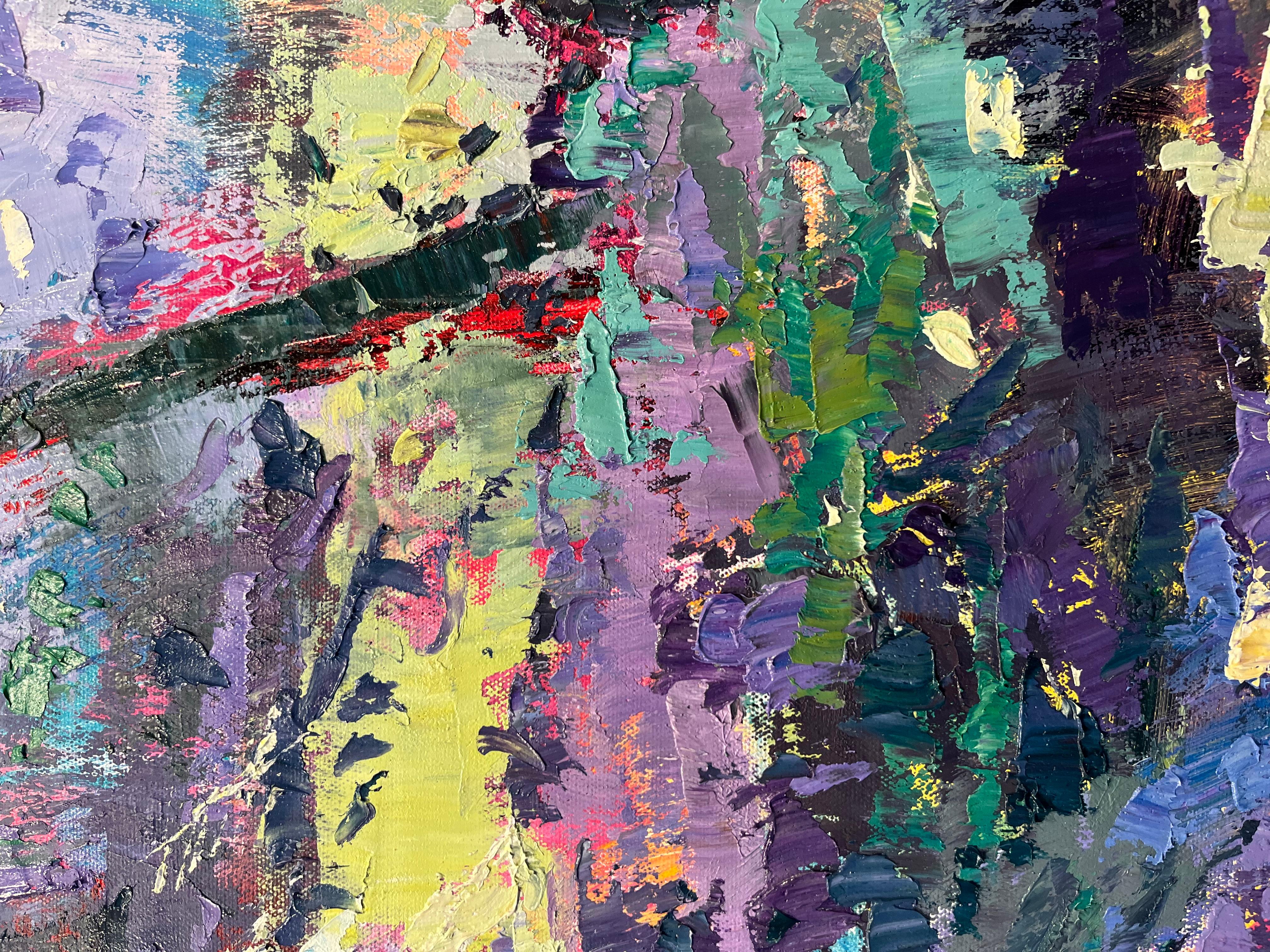 Bluebells Woodland-originale abstrakte britische Landschaftsmalerei-zeitgenössische Kunst (Grau), Landscape Painting, von Sylvia Paul