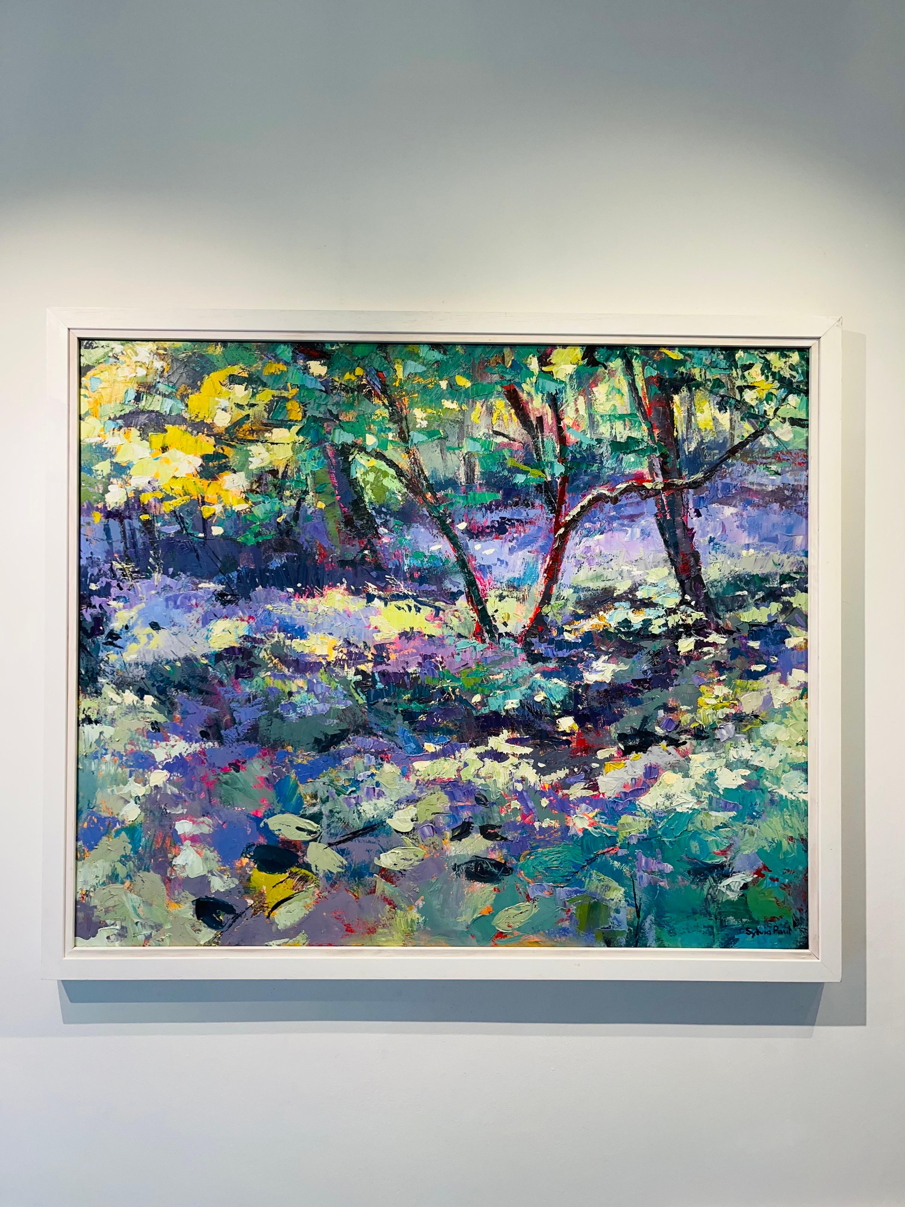 Bluebells Woodland-original abstract floral landscape painting-contemporary Art - Painting by Sylvia Paul